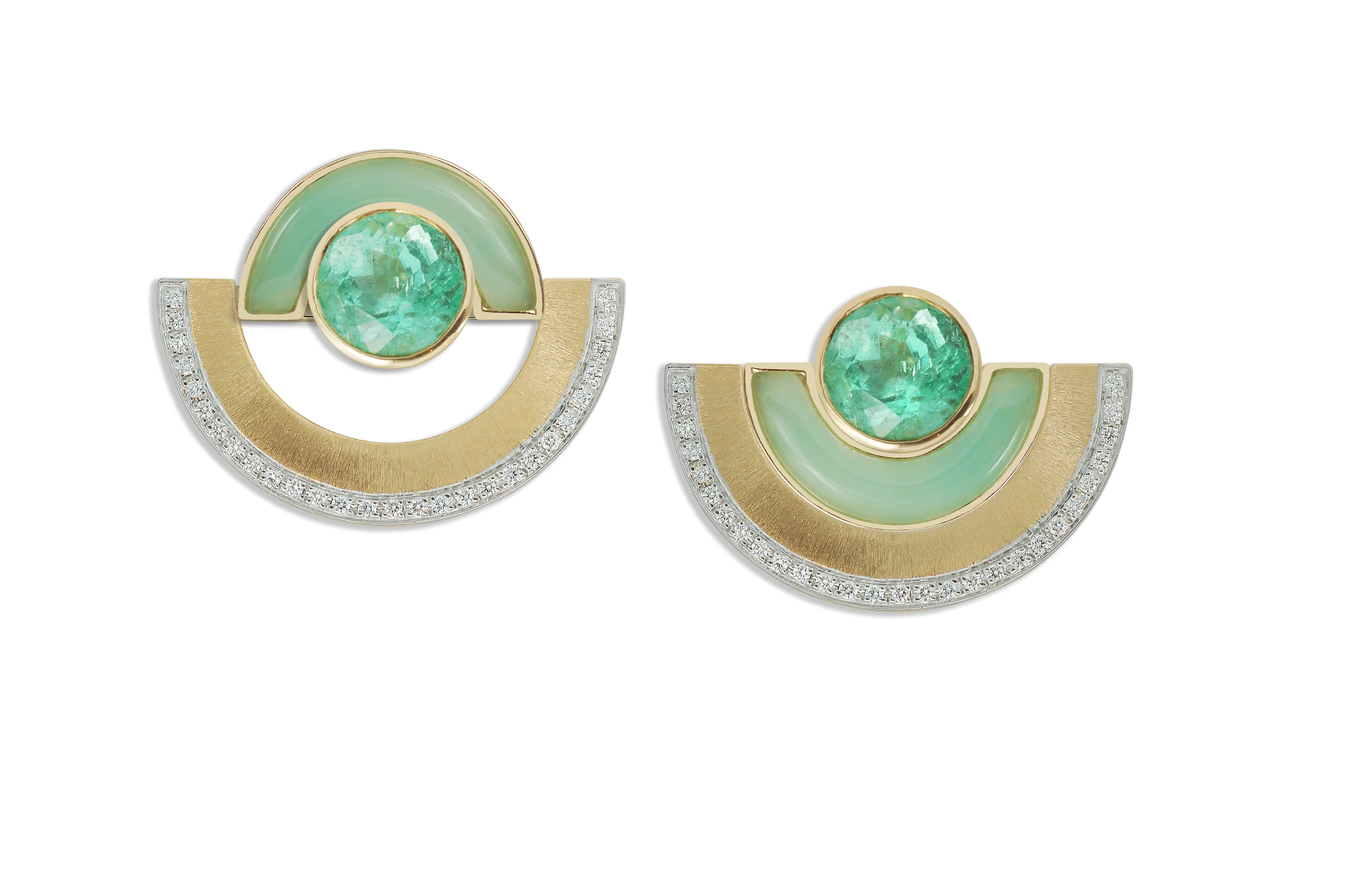 Twist Reflection Emerald Chrysoprase Diamond Double Jacket Earrings