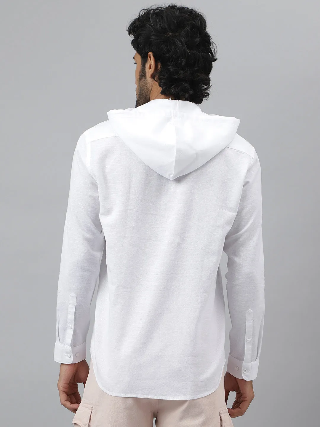 Zipper Collar Linen White Hoodie - Cocoon