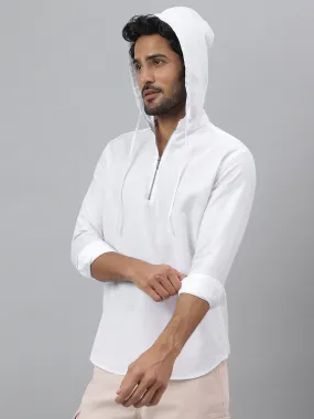 Zipper Collar Linen White Hoodie - Cocoon